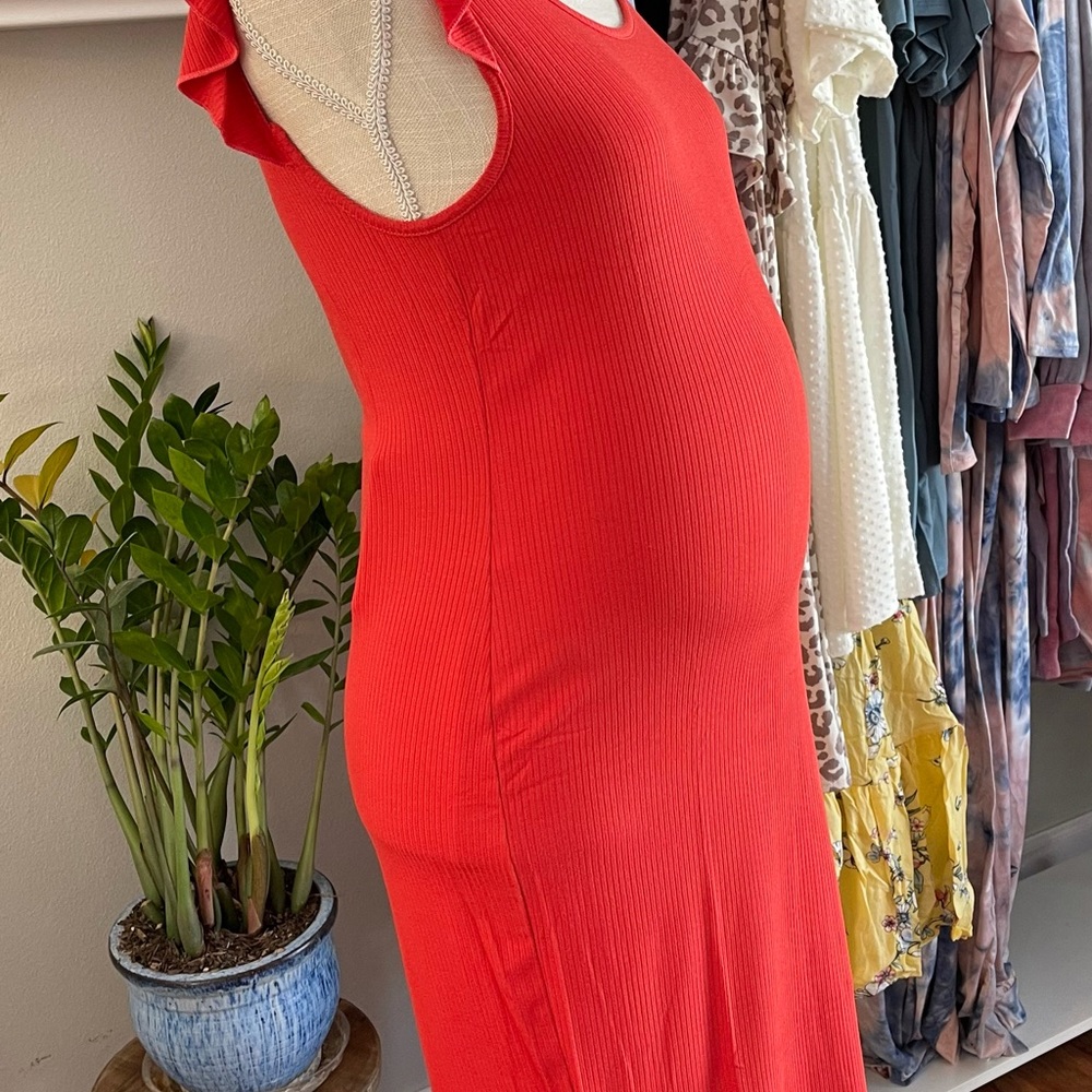 Coral red sleeveless maternity dress - Picture 3 of 4